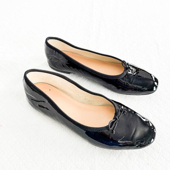 J. Crew Round Toe Patent Leather Black Flats Bow Trim Accent Size 10 - Picture 2 of 4